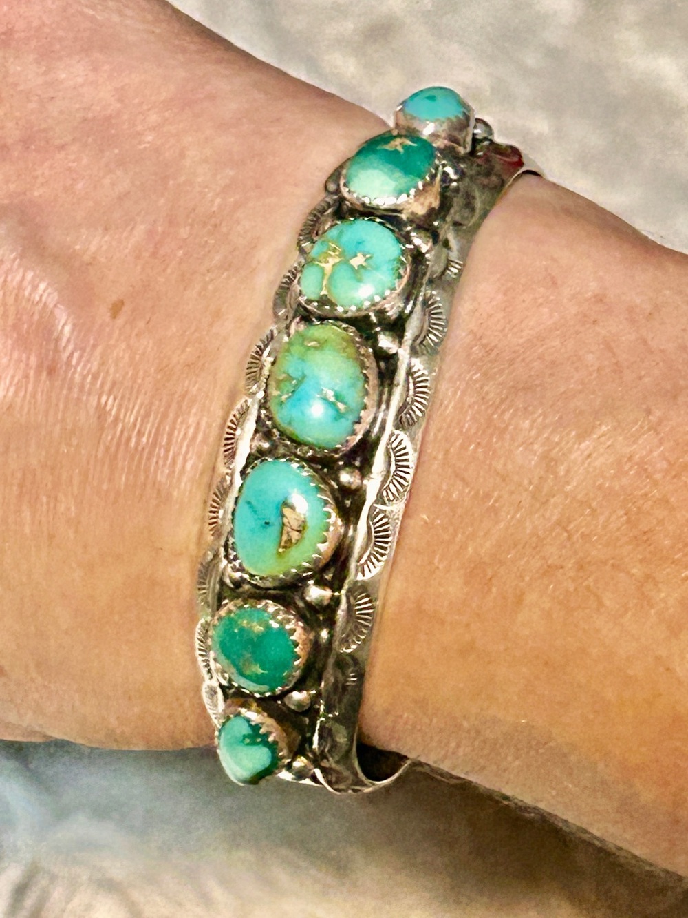 Navajo signed Tsinnie turquoise cuff bracelet